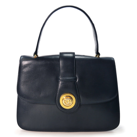 OLD Gucci GGターンロック総革ハンドバッグ(黒)