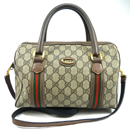 OLD Gucci 筆記体ロゴ2Wayミニボストン（茶）