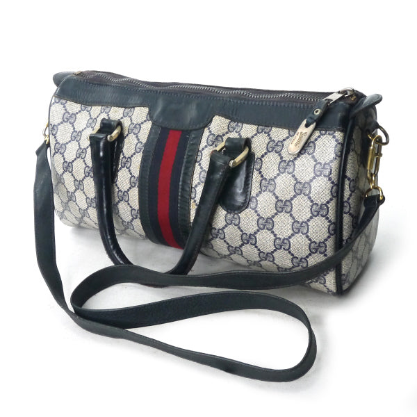 OLD Gucci ドラム型ショルダー付ミニボストン（青）