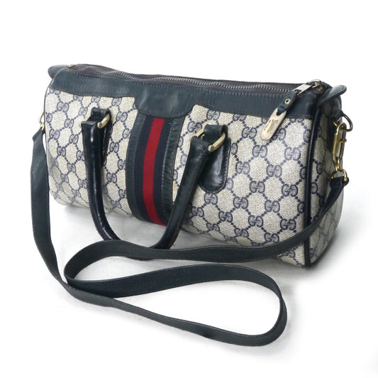 OLD Gucci ドラム型ショルダー付ミニボストン（青）