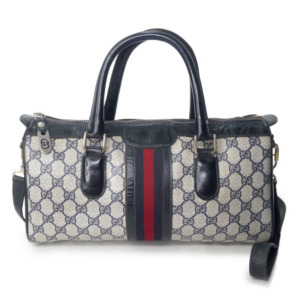 OLD Gucci ドラム型ショルダー付ミニボストン（青）