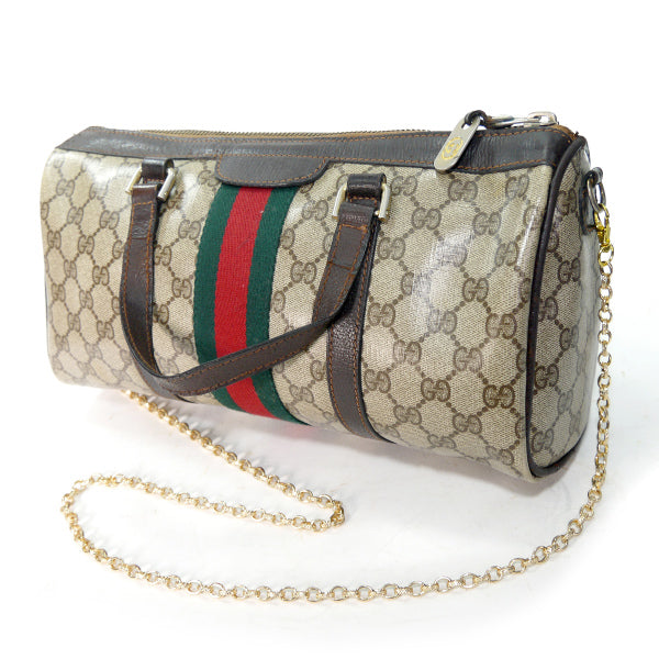 OLD Gucci ドラム型チェーンショルダー付ミニボストン（茶）