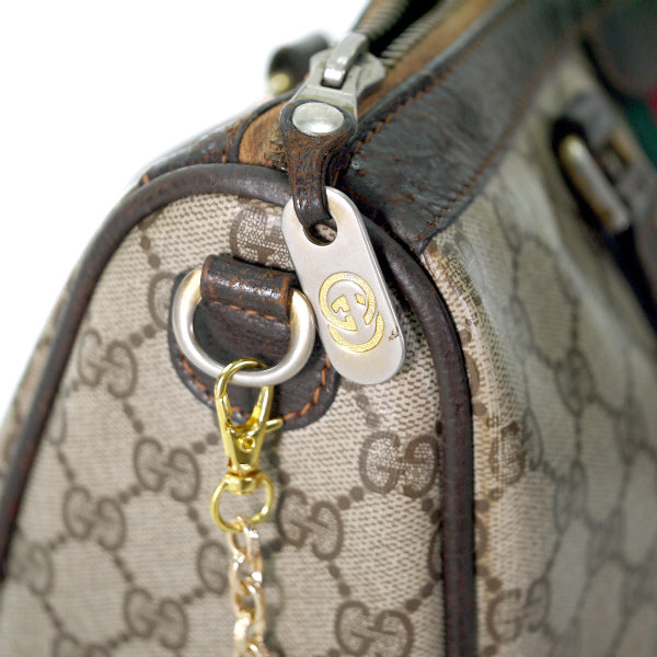 OLD Gucci ドラム型チェーンショルダー付ミニボストン（茶）