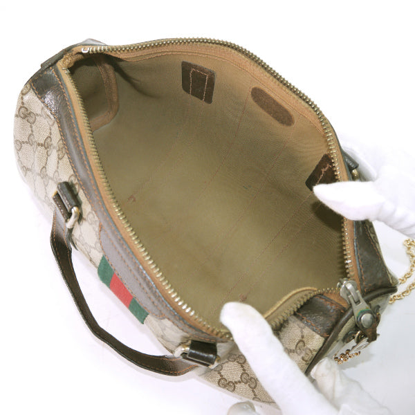 OLD Gucci ドラム型チェーンショルダー付ミニボストン（茶）