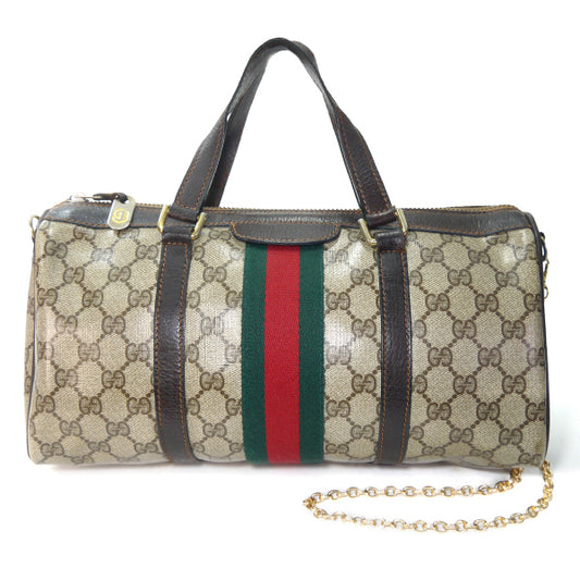 OLD Gucci ドラム型チェーンショルダー付ミニボストン（茶）