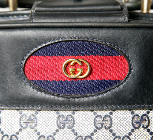 OLD Gucci　ショルダー付き！ミニスーツケース(紺）
