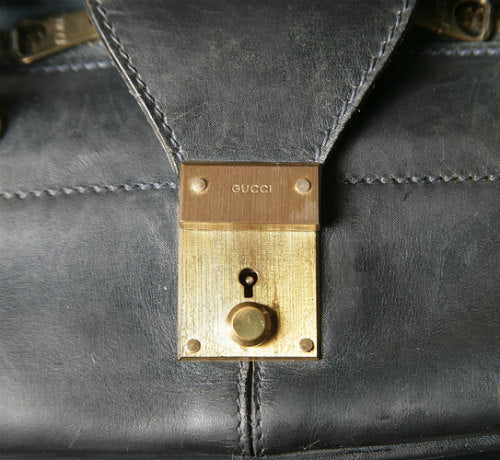 OLD Gucci　ショルダー付き！ミニスーツケース(紺）