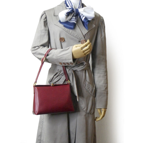 OLD Gucci　総革製スクエアミニハンドバッグ（ボルドー）