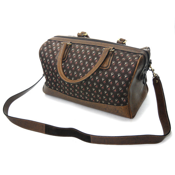 OLD Gucci 　ピンク×白ビット柄 大型ボストン（茶）