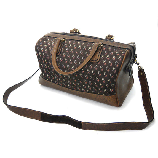 OLD Gucci 　ピンク×白ビット柄 大型ボストン（茶）