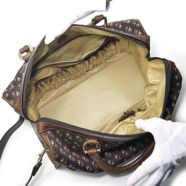 OLD Gucci 　ピンク×白ビット柄 大型ボストン（茶）