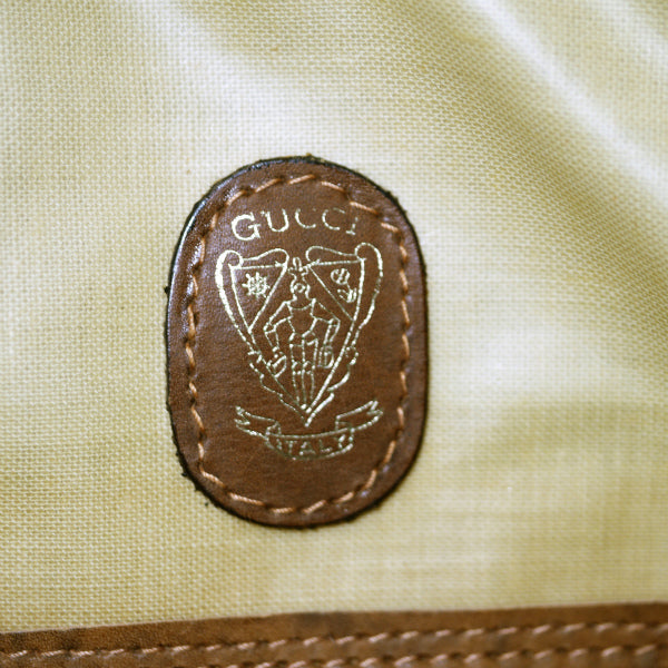 OLD Gucci 　ピンク×白ビット柄 大型ボストン（茶）