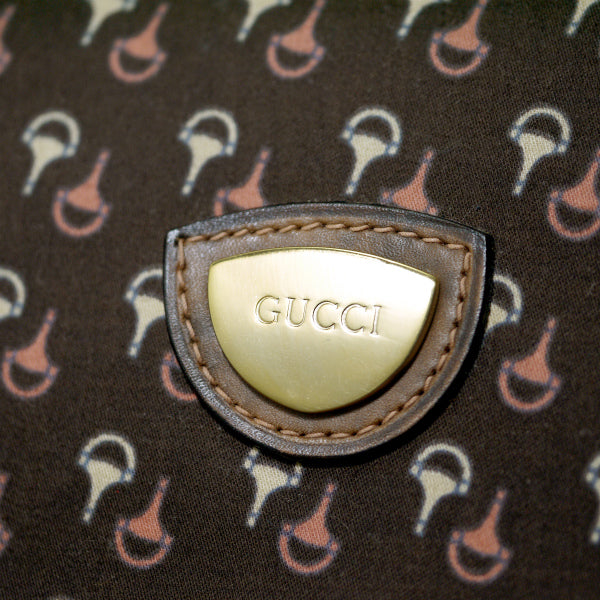 OLD Gucci 　ピンク×白ビット柄 大型ボストン（茶）