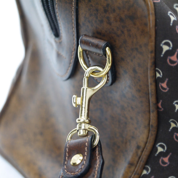 OLD Gucci 　ピンク×白ビット柄 大型ボストン（茶）