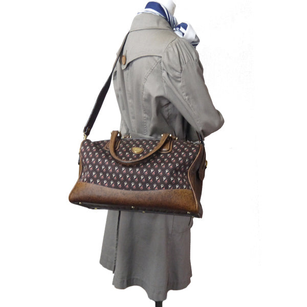OLD Gucci 　ピンク×白ビット柄 大型ボストン（茶）