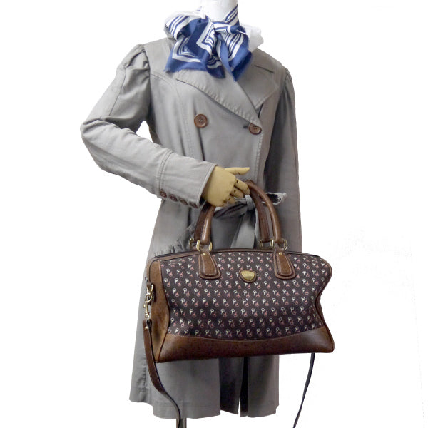 OLD Gucci 　ピンク×白ビット柄 大型ボストン（茶）