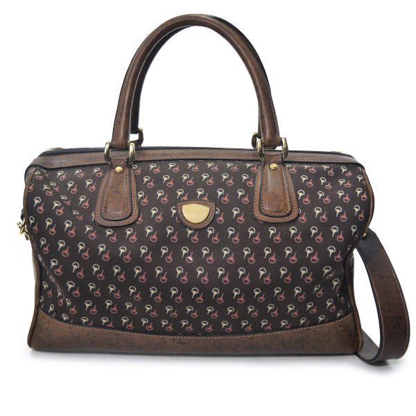 OLD Gucci 　ピンク×白ビット柄 大型ボストン（茶）