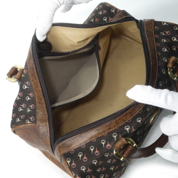 OLD Gucci 　ピンク×白ビット柄ボストン（茶）