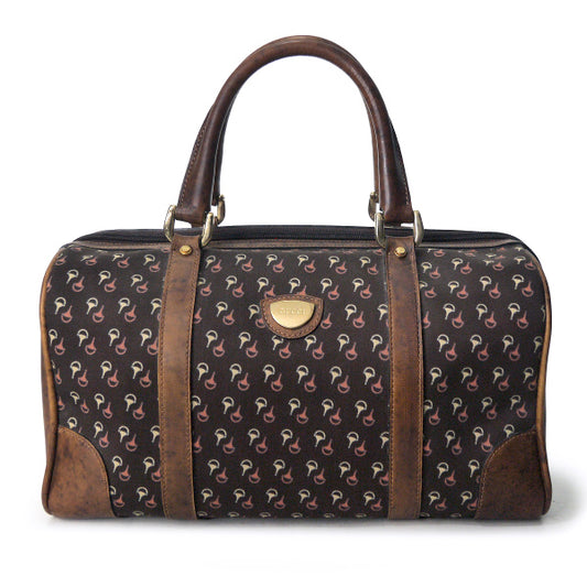 OLD Gucci 　ピンク×白ビット柄ボストン（茶）