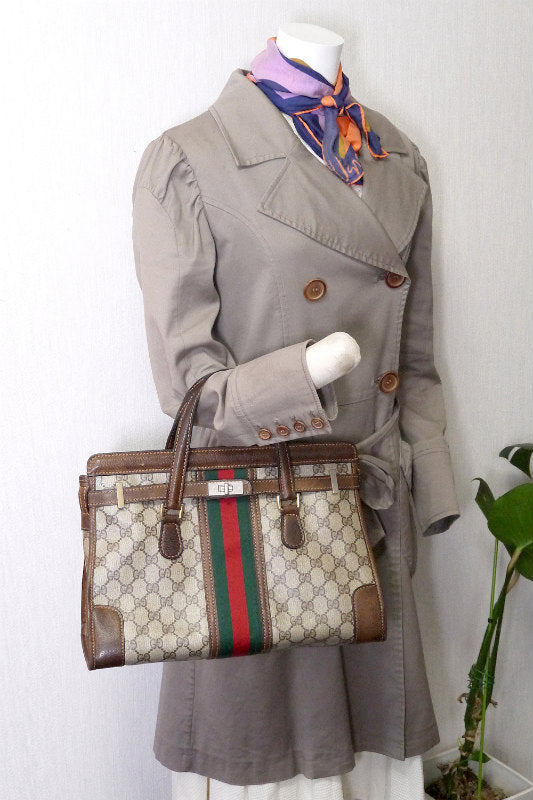 OLD Gucci GG柄モノグラム ケリーバッグ（茶）