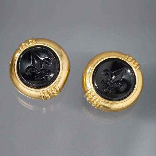 GIVENCHY 百合の紋章イヤリング（ブラックストーン)