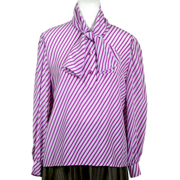 GIVENCHY 　斜めストライプ ボウタイシルクブラウス （ピンク）