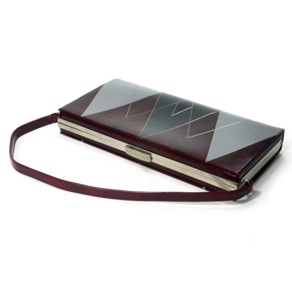 GIVENCHY　チェック柄レザーがま口ハンドバッグ（ボルドー系）