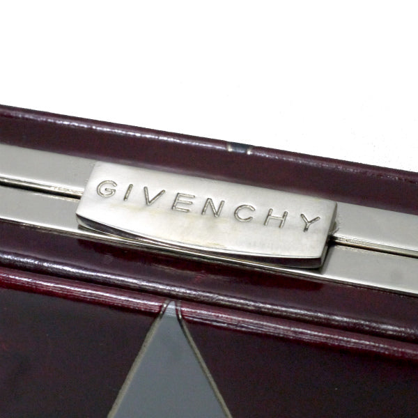GIVENCHY　チェック柄レザーがま口ハンドバッグ（ボルドー系）