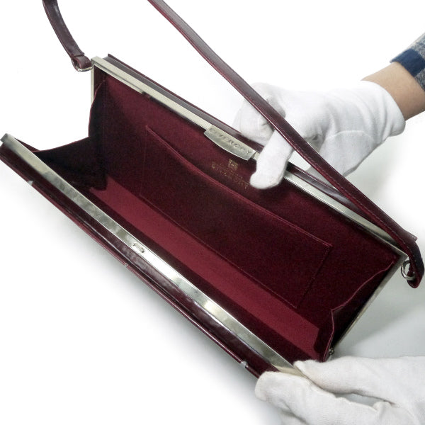 GIVENCHY　チェック柄レザーがま口ハンドバッグ（ボルドー系）