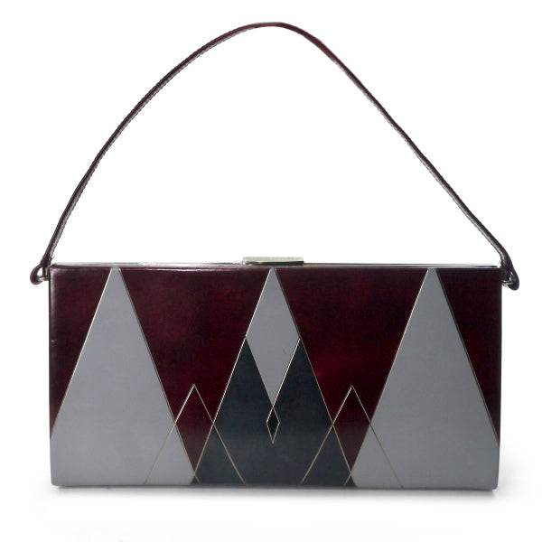 GIVENCHY　チェック柄レザーがま口ハンドバッグ（ボルドー系）