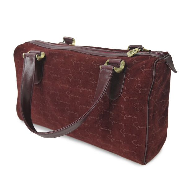 GIVENCHY　筆記体ロゴグラム スウェードボストン（ボルドー）