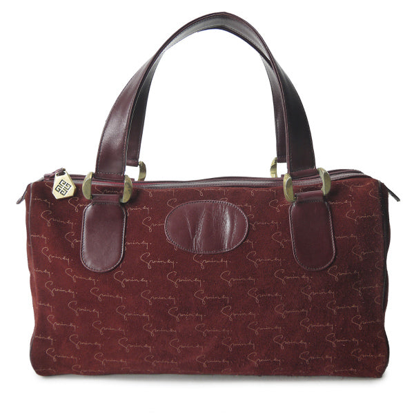 GIVENCHY　筆記体ロゴグラム スウェードボストン（ボルドー）