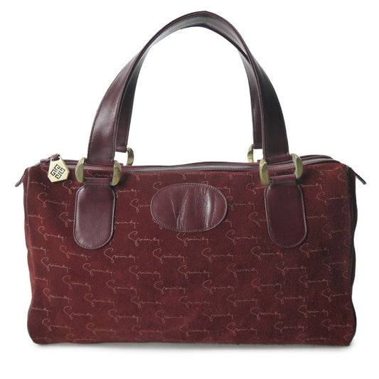 GIVENCHY　筆記体ロゴグラム スウェードボストン（ボルドー）