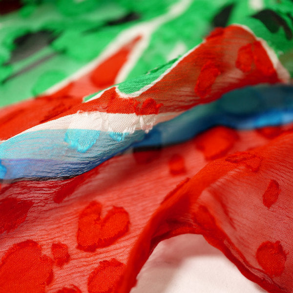 GIVENCHY 　シルク大判スカーフ フラワー柄（赤×水色）