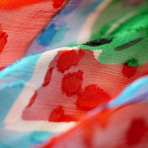 GIVENCHY 　シルク大判スカーフ フラワー柄（赤×水色）