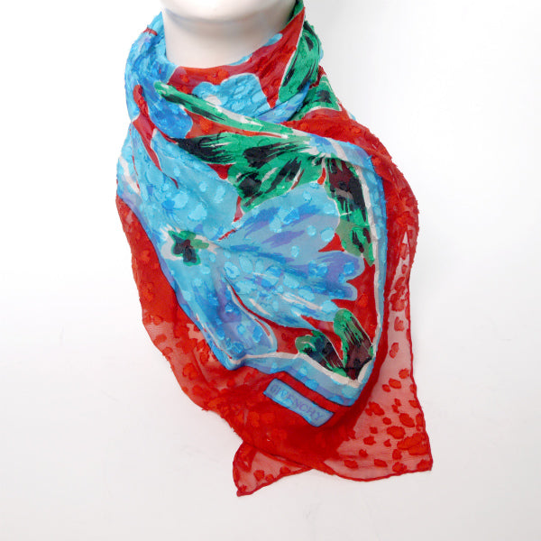 GIVENCHY 　シルク大判スカーフ フラワー柄（赤×水色）