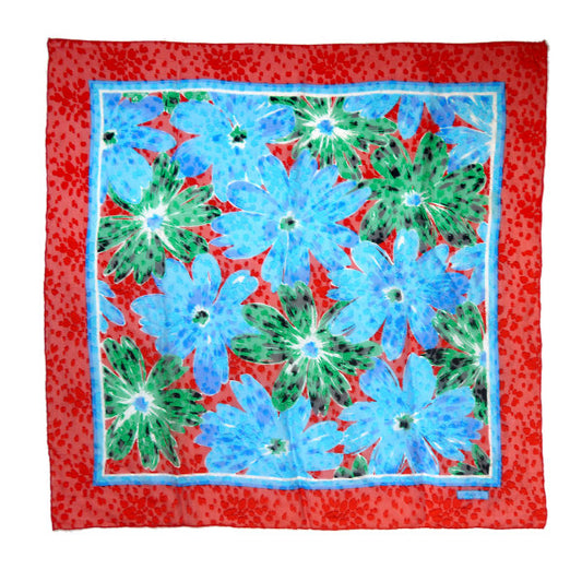 GIVENCHY 　シルク大判スカーフ フラワー柄（赤×水色）