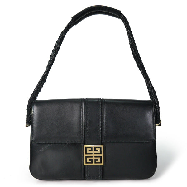 GIVENCHY ロゴプレート総革ショルダー（黒）