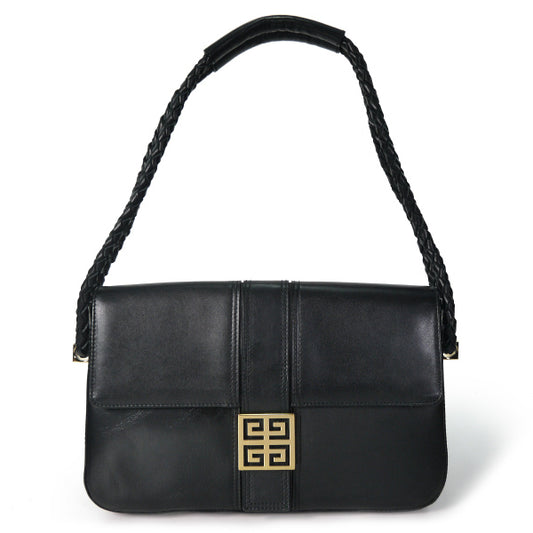 GIVENCHY ロゴプレート総革ショルダー（黒）