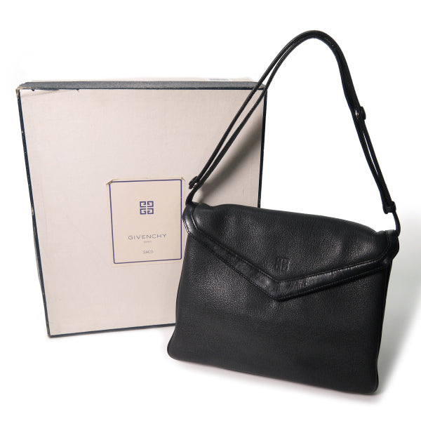 GIVENCHY 型押しレザー スクエアショルダー（黒/箱付）
