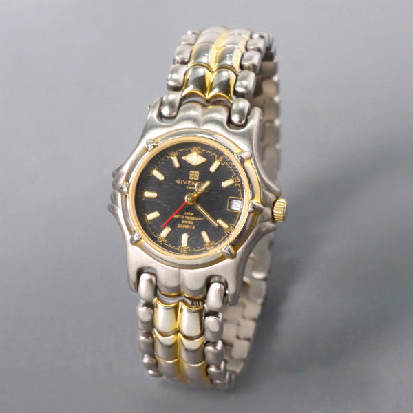 GIVENCHY ブラックフェイス日入り腕時計（シルバー）