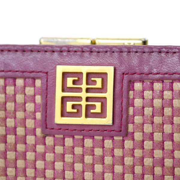 GIVENCHY 編み込みレザーがま口折財布（ピンク）