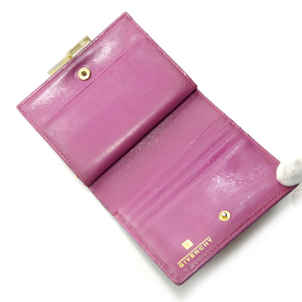 GIVENCHY 編み込みレザーがま口折財布（ピンク）