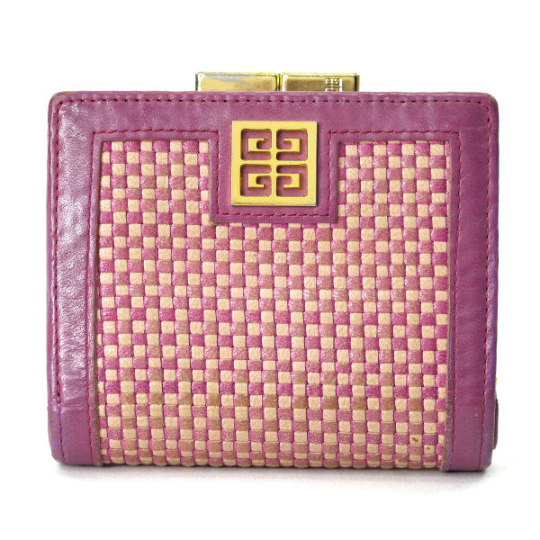 GIVENCHY 編み込みレザーがま口折財布（ピンク）