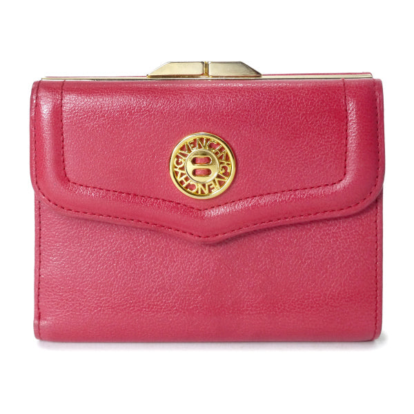 GIVENCHY サークルロゴ金具レザーがま口折財布（ローズ）