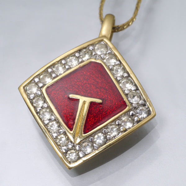 GIVENCHY ダイヤ型Gロゴビジューネックレス（ゴールド/赤）