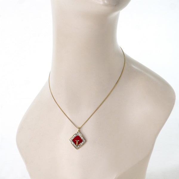 GIVENCHY ダイヤ型Gロゴビジューネックレス（ゴールド/赤）