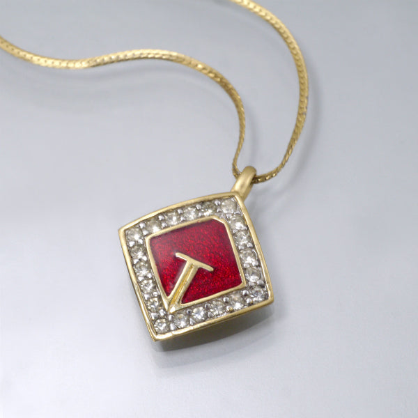 GIVENCHY ダイヤ型Gロゴビジューネックレス（ゴールド/赤）