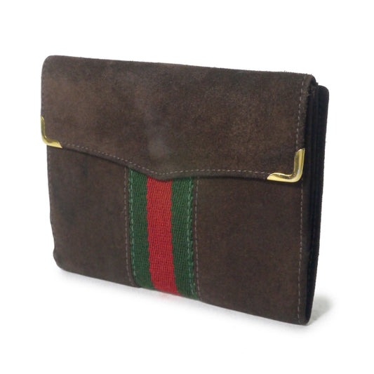 OLD Gucci  スエード２つ折れ財布（茶・シェリーライン）