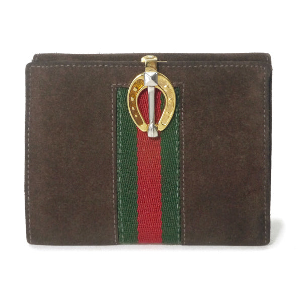 OLD Gucci  スエード２つ折れ財布（茶・シェリーライン）